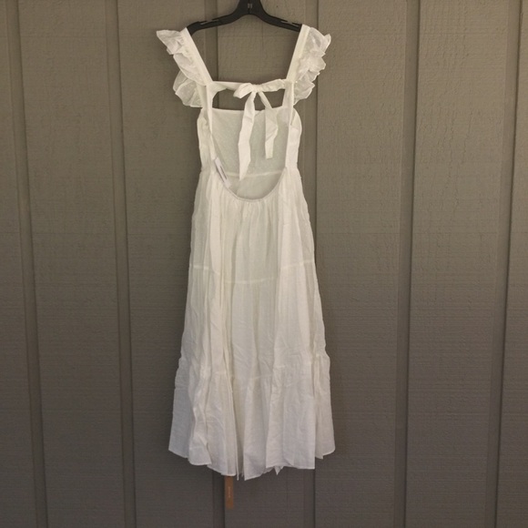 Reformation Hartford Dress Size L White Ruffle Tiered Open Back Cotton Cottage - Picture 4 of 12